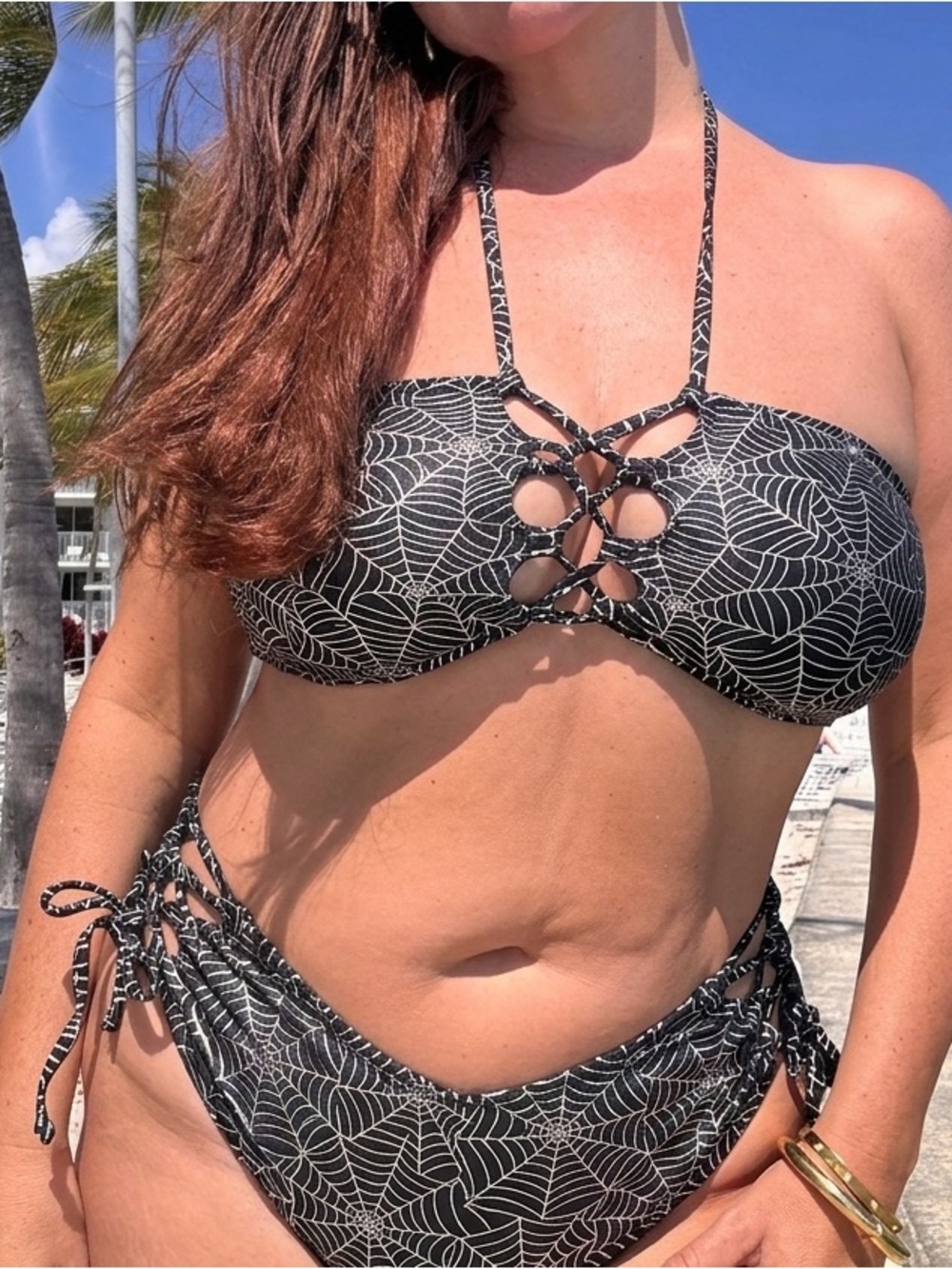 Curvy Beach Black Spiderweb Hologram Side Tie Bottoms Luxury Plus Size Bikini 4X